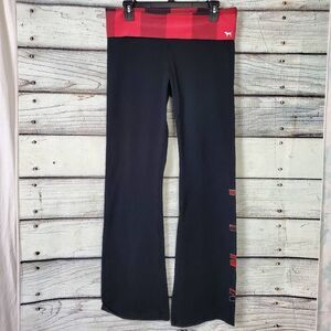 Victoria’s Secret PINK Yoga Foldover Waist Flare Pants Black Red Plaid L